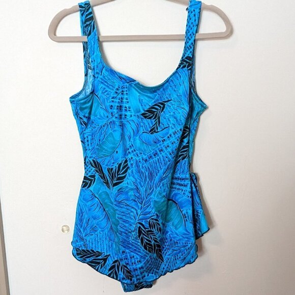 Vintage Maxine of Hollywood Tropical Swimsuit Floral Modest Dress Skirt Side Tie - Picture 3 of 9